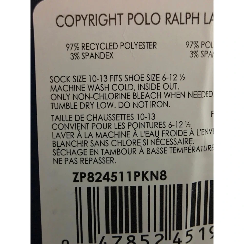 Polo Ralph Lauren Mens 8 Pair Black Quarter Socks Multi Color Logo ZP824511PKN8
